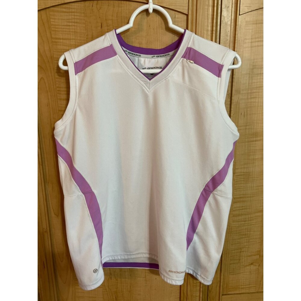 Brooks Womens Sleeveless Running Shirt L White/Purple Polyester